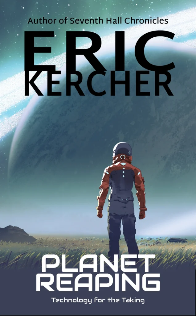 Space explorer on a new world with planets in the background