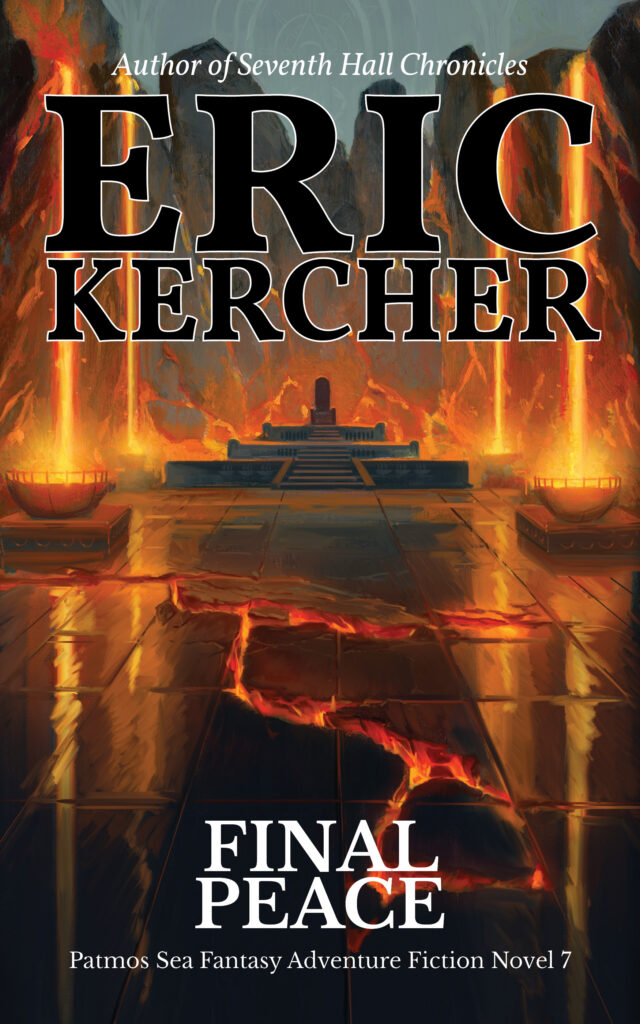 The book cover for Final Peace by Eric Kercher. An evil throne surrounded by fire.