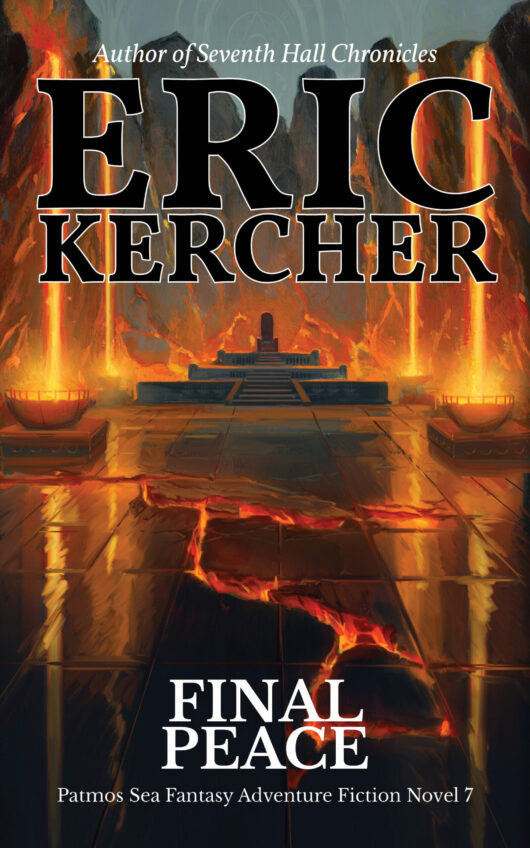 The book cover for Final Peace by Eric Kercher. An evil throne surrounded by fire.