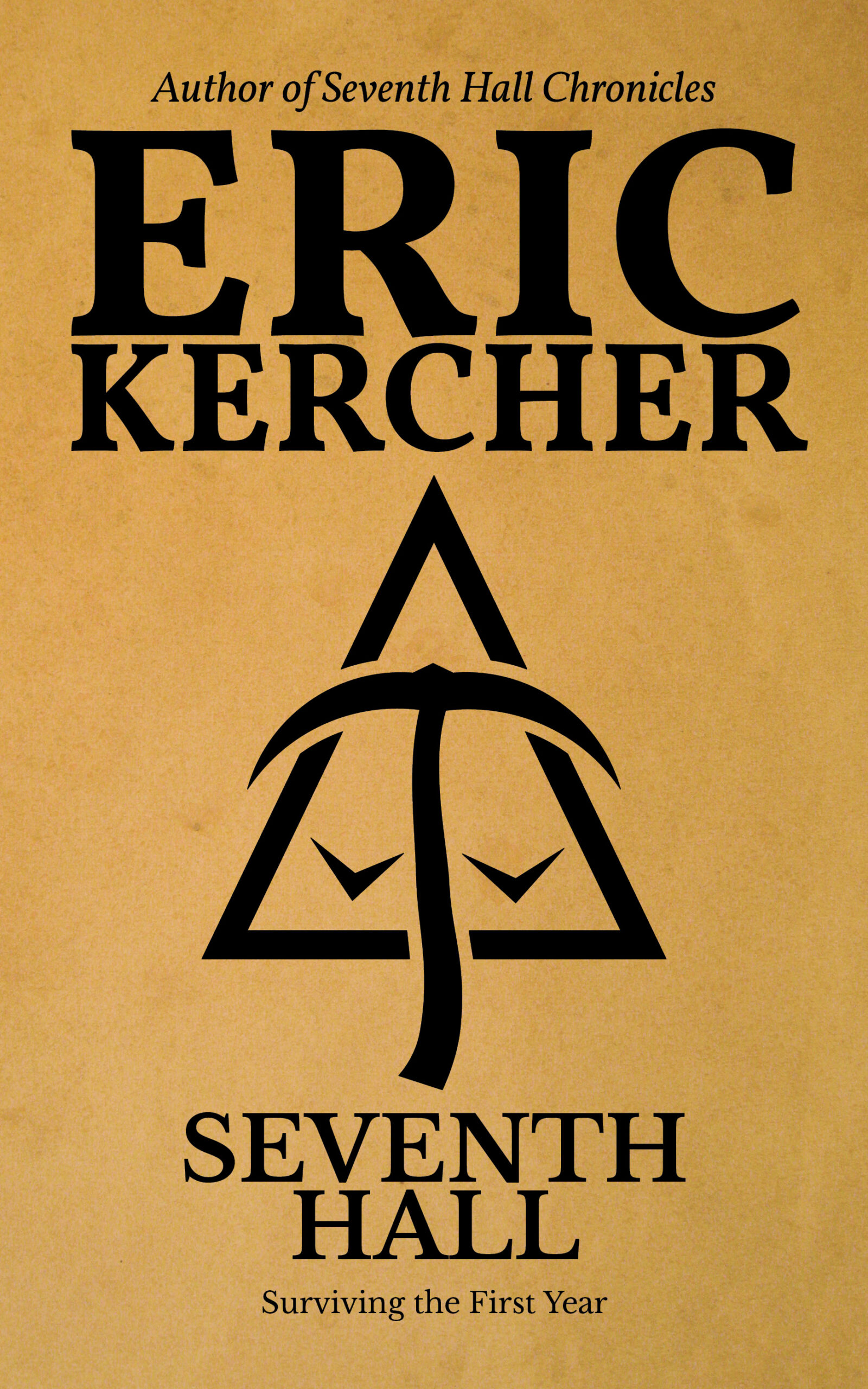 Book cover for Seventh Hall by Eric Kercher with a pickaxe